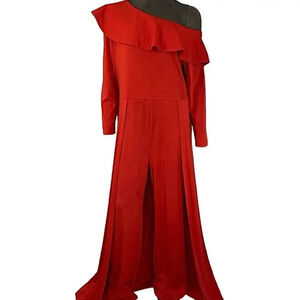 Vintage Overlay Jumpsuit Asymmetrical Off Shoulder Party Maxi Dress Size XL Red